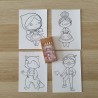 Detalle de papelería infantil para colorear con temática de Caperucita Roja en tonos pastel.