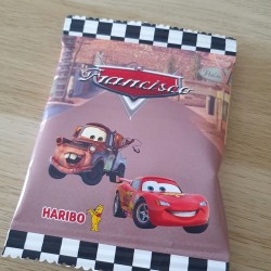 Packaging artesanal para chuches Haribo de 100g con temática de Radiador Springs.