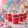 Lote de 10 vasos de papel personalizados de Cars Rayo McQueen por Kalukuqui en tonos pastel.