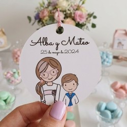 Etiqueta Redonda Niño y Niña | Pegatina Personalizada Eventos Dobles